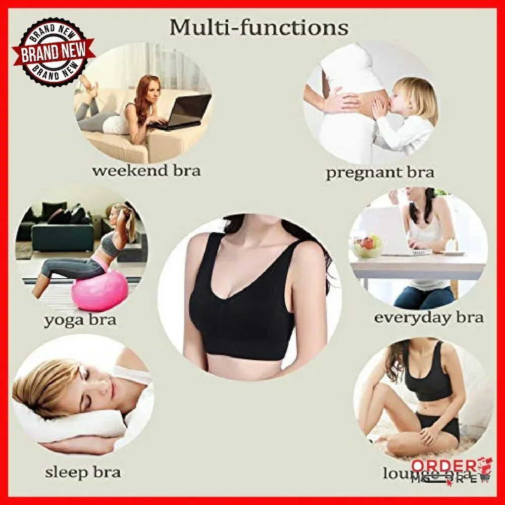 Wireless Seamless Sports Bra 3-Pack with Removable Pads for Yoga Sleep